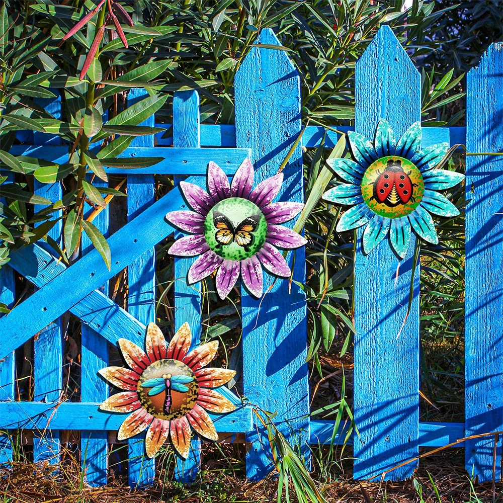 Metal Sunflower Sculpture Wall Art Decoration Outdoor Stakes Colorful Yard Garden Interior Metal Iron Party Flower Decor 2022