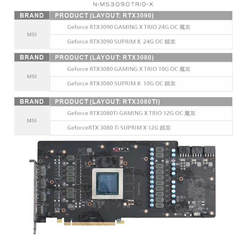 Bykski-GPU Water Block Use para MSI, RTX 3080, 3080TI, 3090, TRIO GAMING X OC, Suprim X GPU Card, Copper Video Card, N-MS3090TRIO-X