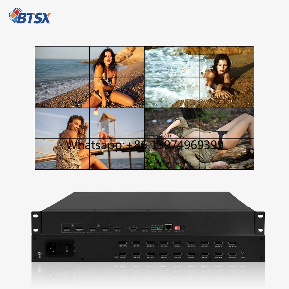FPGA-Powered Video Processor: 4 HDMI/DP Inputs, 18 Outputs, 4K & Image Adjustment Perfect for Commercial Displays