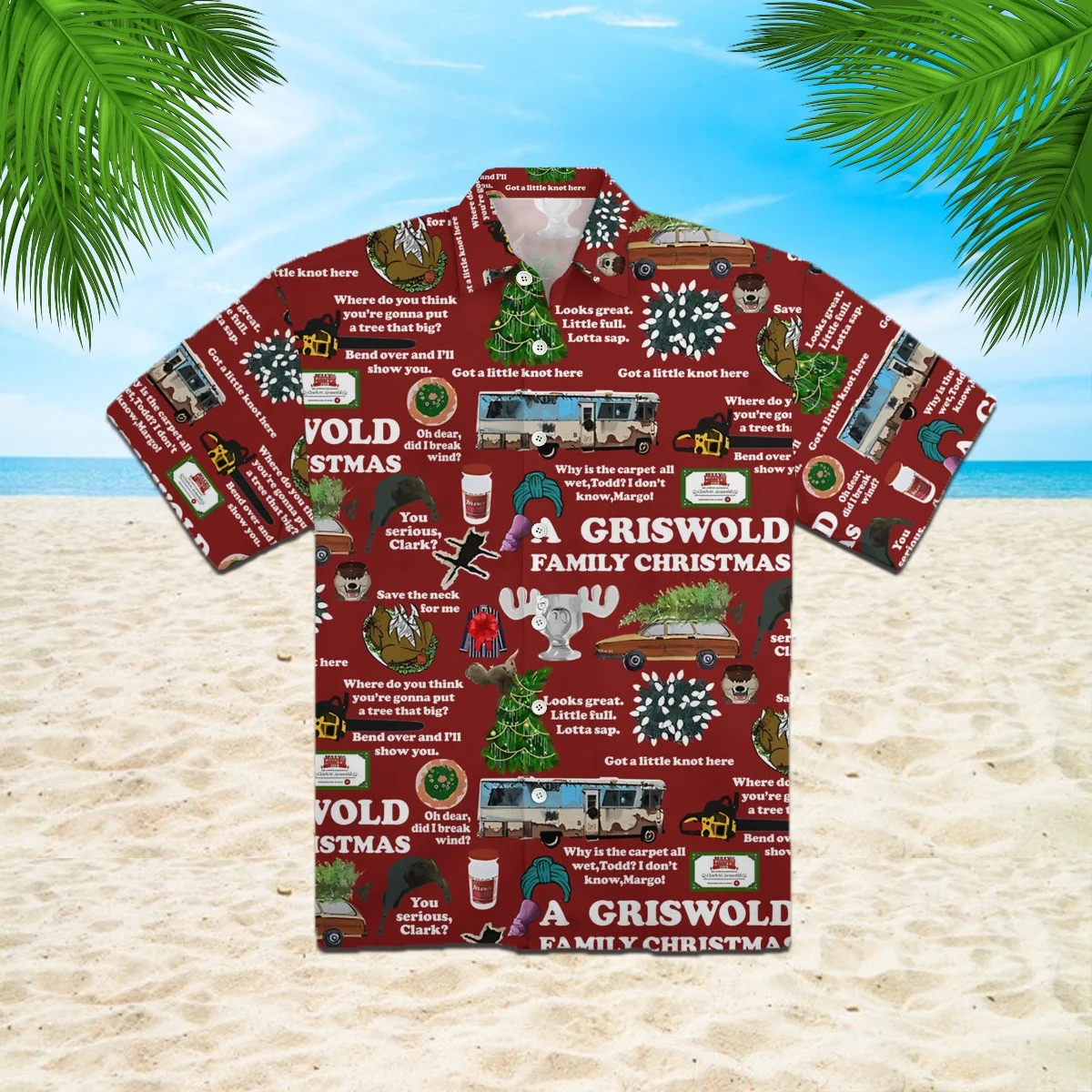 Hawaiian Shirts for Cool Christmas Theme Print Red Shirts Family Christmas Beach Short Sleeve Summer Casual Button Up Shirts