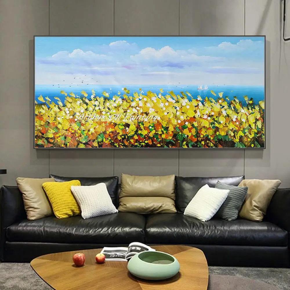 Arthyx Handmade Thick Texture Flowers Landscape Oil Painting On Canvas,Modern Abstract Wall Art,Picture For Room,Home Decoration