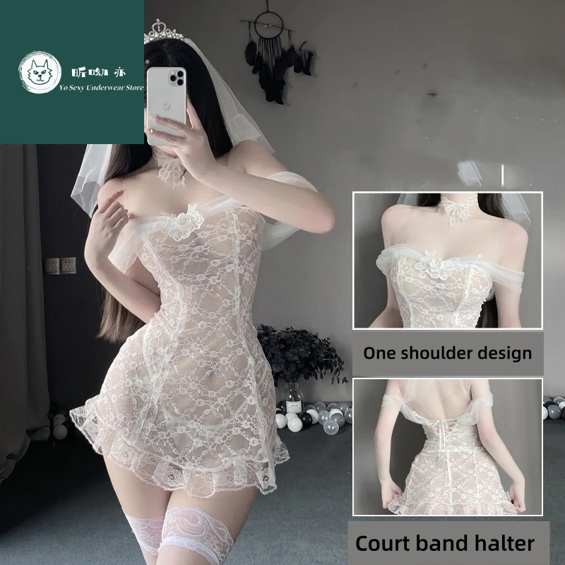 Spice Girls Ispirato Set di Lingerie da Sposa Sexy Halter Abito da Sposa Linea Uniforme Spalla Pigiama di Pizzo Seducente da Donna L22