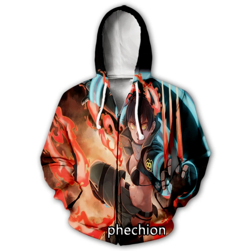 

phechion New Men/Women Anime Fire Force 3D Print Casual Zipper Hoodies Fashion Coat Hip Hop Clothing Tops Sports Zip Hooded B90