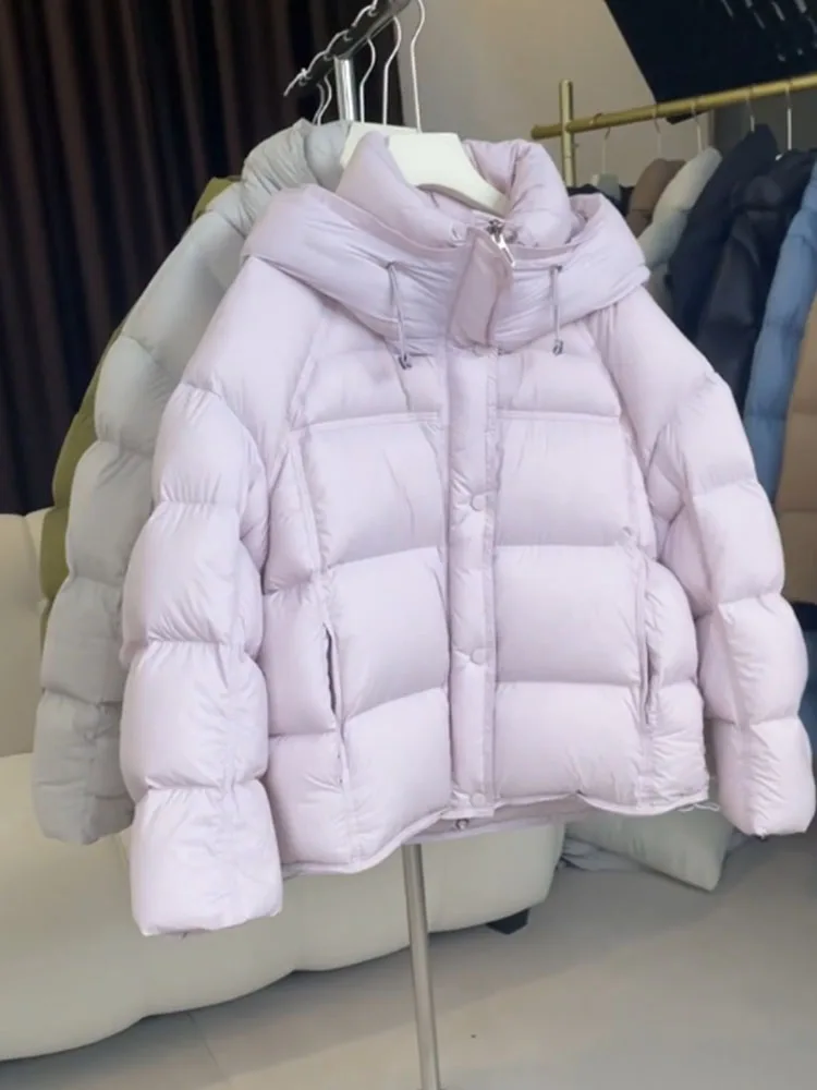 

Unique ort Pink Purple Women's down Jaet Winter 2025 New Korean Sle Small Size Hood Thi Outerwear Commute Sle