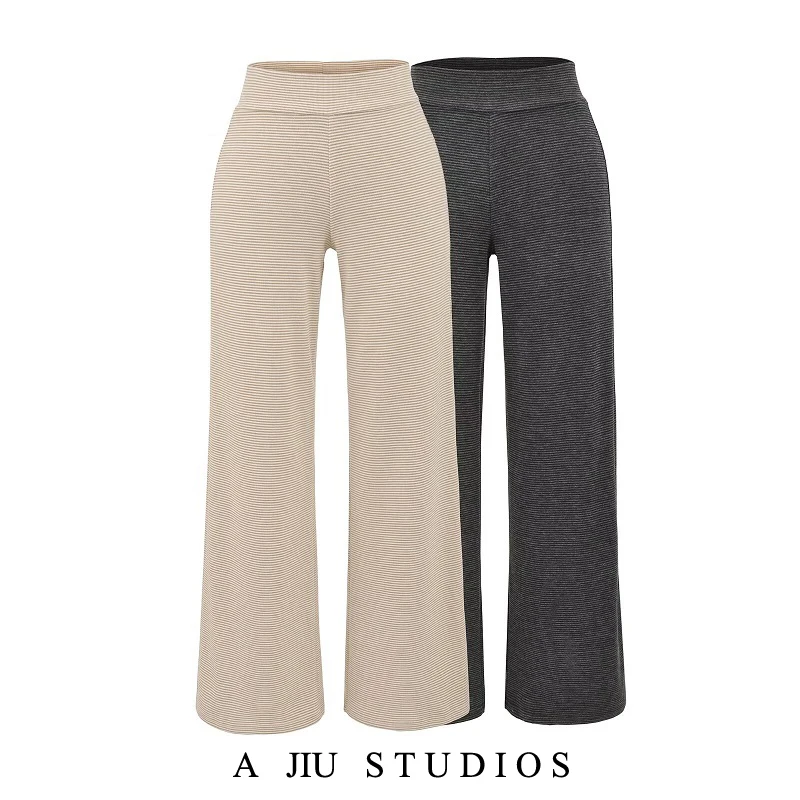 Rétro rayé taille haute minceur jambe large pantalon femmes automne paresseux drapé décontracté droit Sport pantalons longs trajet Sle