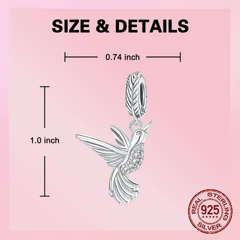 925 Sterling Silver Animal Solid Color Hummingbird Bird Pendants Charm Fit Original Charms Bracelets Women DIY Jewelry Gift