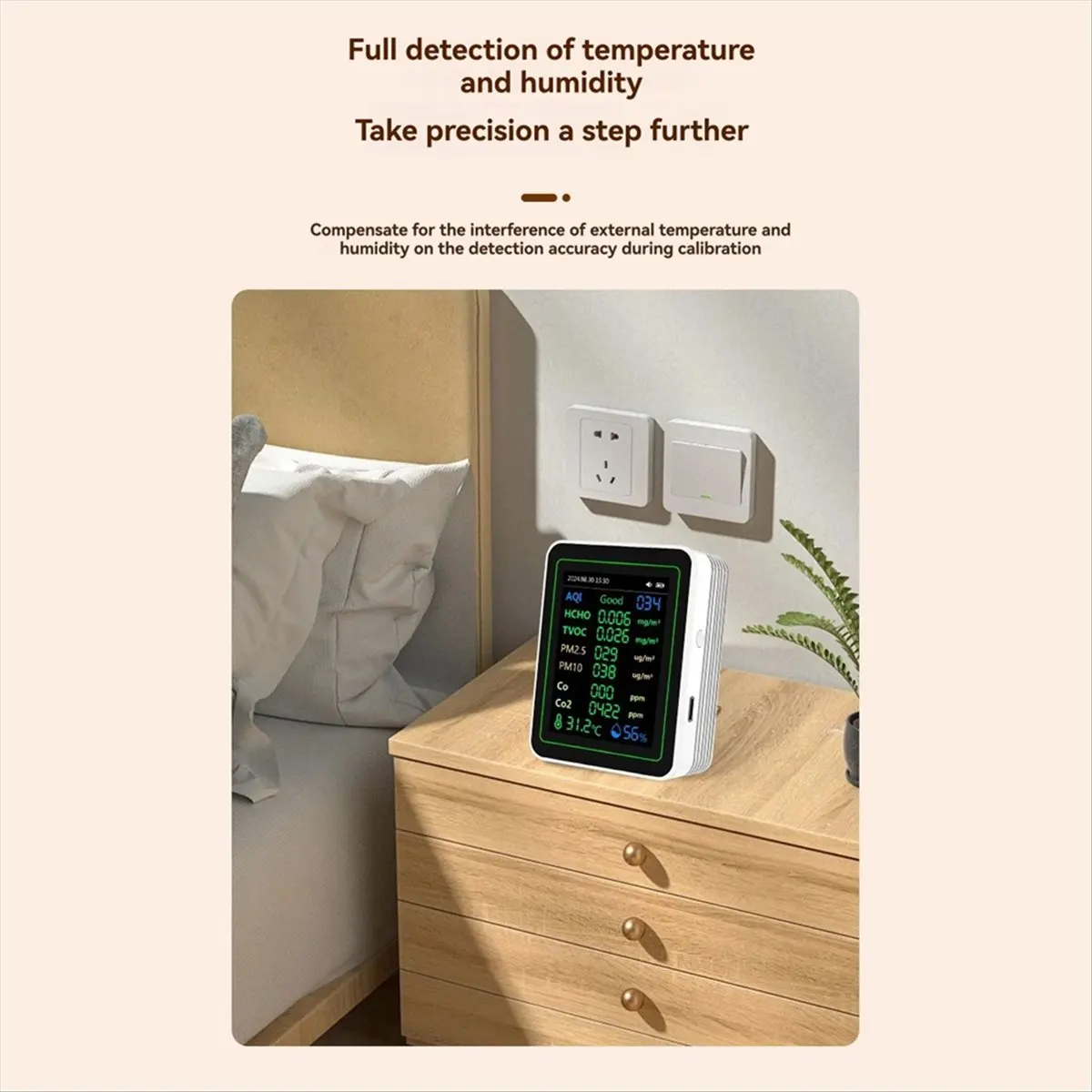 hgho-12-in-1-空気質テスター-温度-湿度-時間-co-co2-曲線-tvoc-pm25-pm10-ホルムアルデヒド-ブラケット付き-ブラック