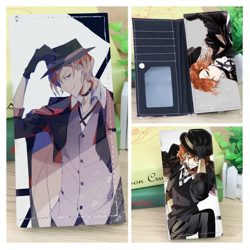 Anime Long PU Leather Wallet Dazai Osamu Card Holder Nakahara Chuuya Nakajima Atsushi Purse Folding Money Bag Birthday Xmas Gift