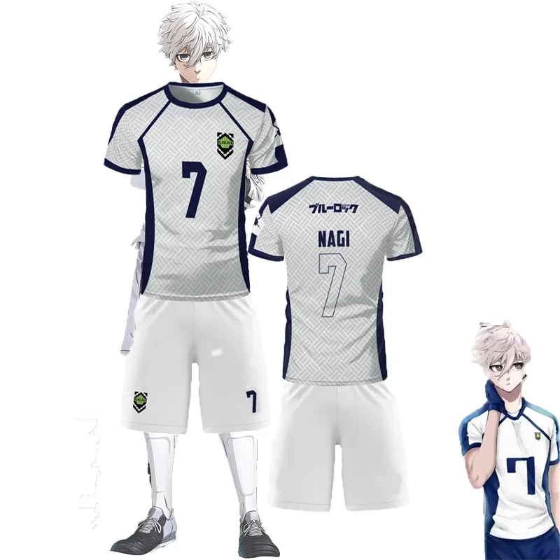 

Oversized Men's Tracksuit Outfits Anime Blue Lock Nagi Football Jersey Set Male 3D Print Kids Cosplay Sports T-Shirt Shorts Suit
