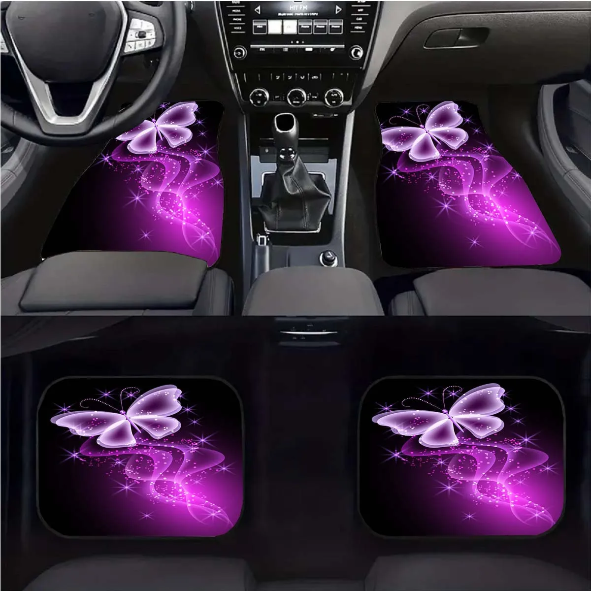 

4pcs Butterfly Car Floor Mats Automotive Floor Mats Comfortable Crystal Velvet Vehicles Floor Mats, Front & Rear Full Coverage A