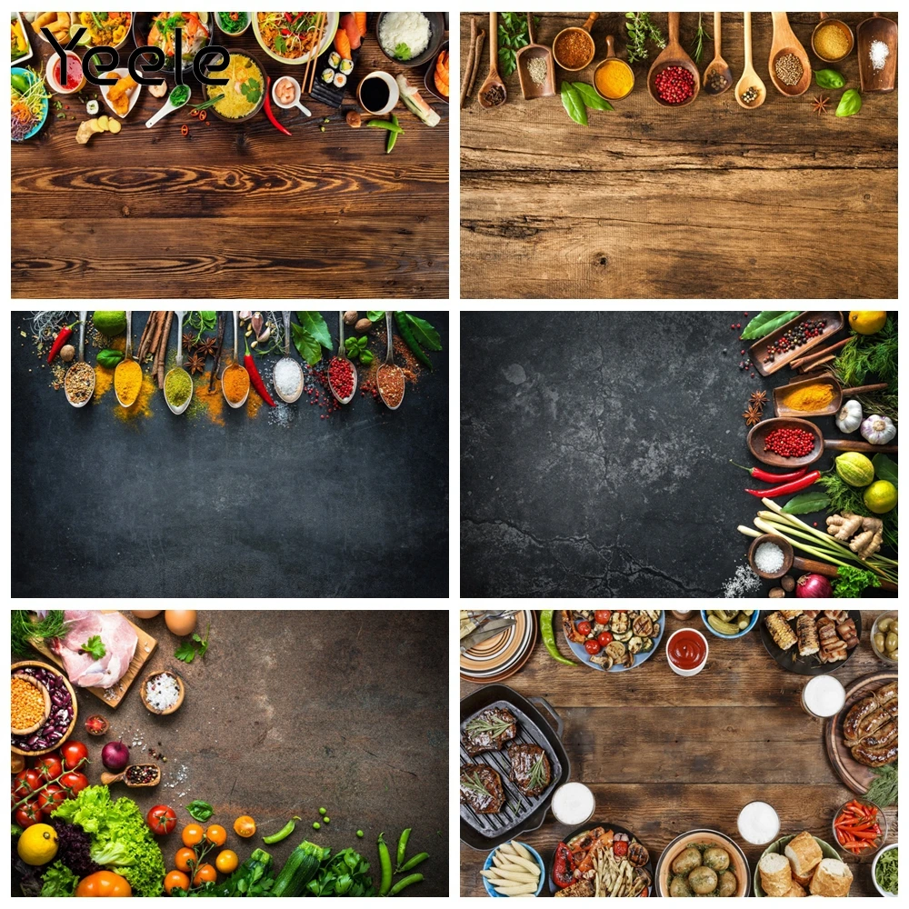 

Wood Boards Seasoning Kitchen Food Photography Backdrops Decoration Camping Photographic Backgrounds For Photo Studio