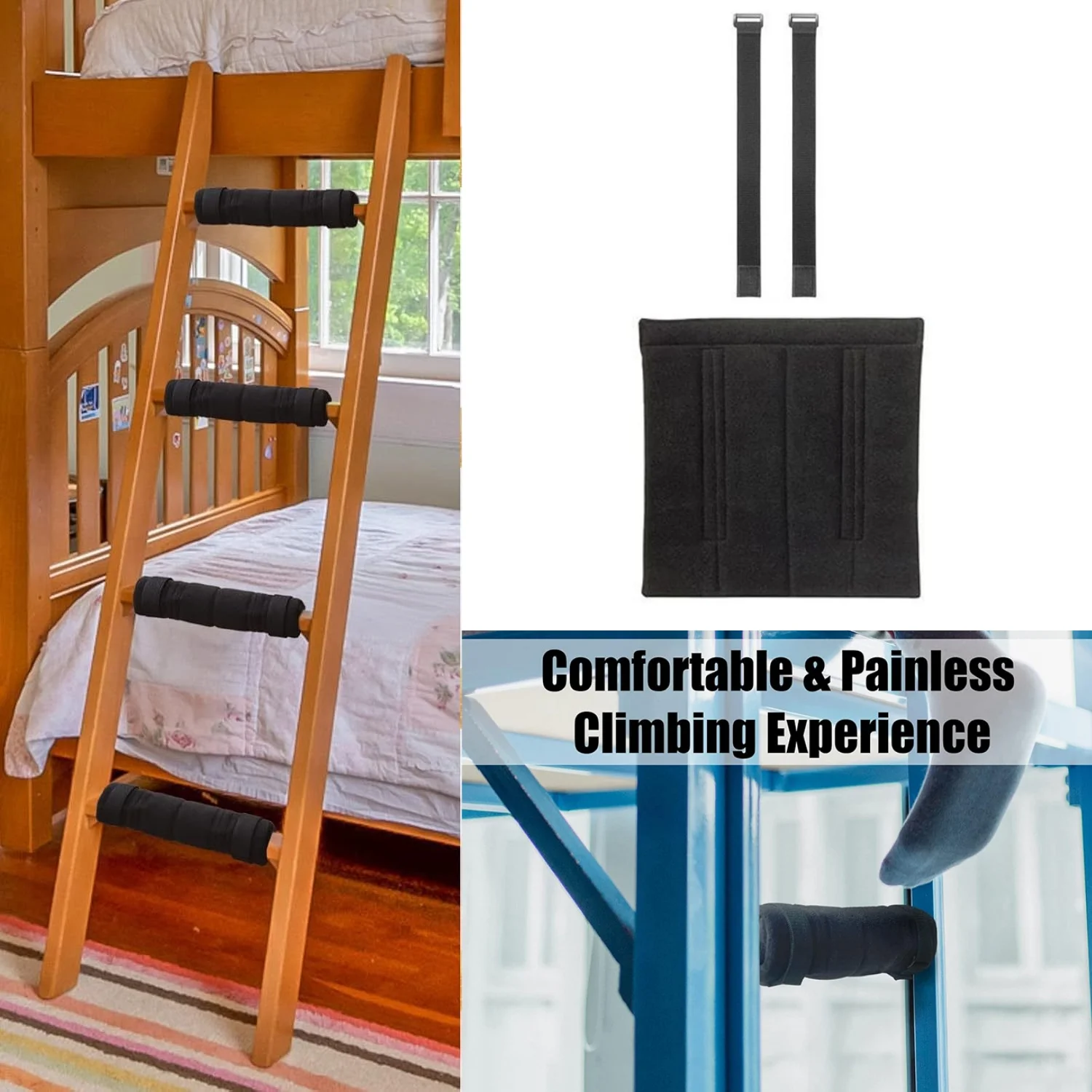 Bunk Bed Ladder Mat with Fixed Straps, Loft Bed Ladder, Climbing Anti-Fall Protection Mat, Ladder Anti-Slip Mat, Ladder Foot Mat