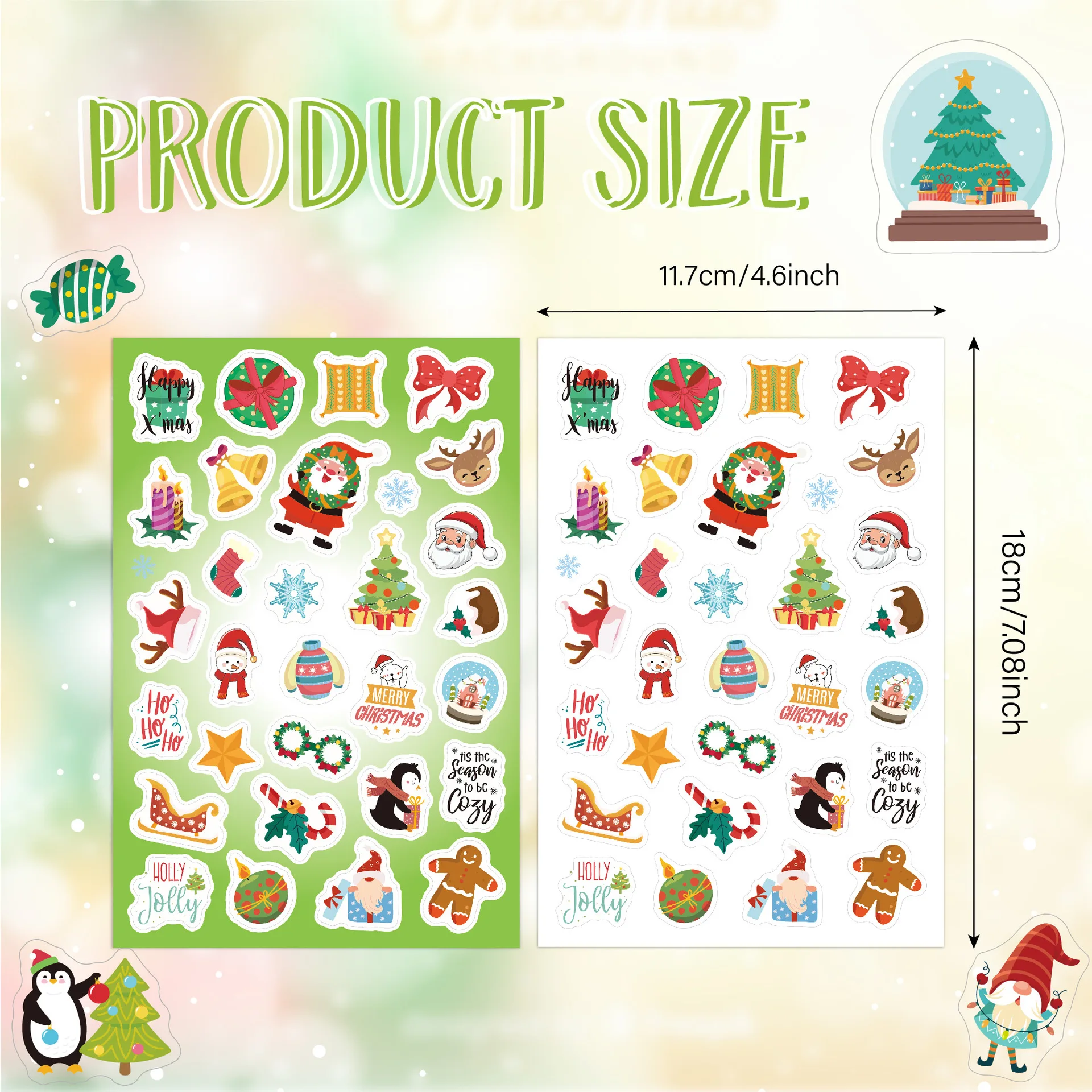 Christmas Stickers 176Pcs 6 Sheets No Repeat Die Cut Xmas Tree Santa New Year Decor Stickers