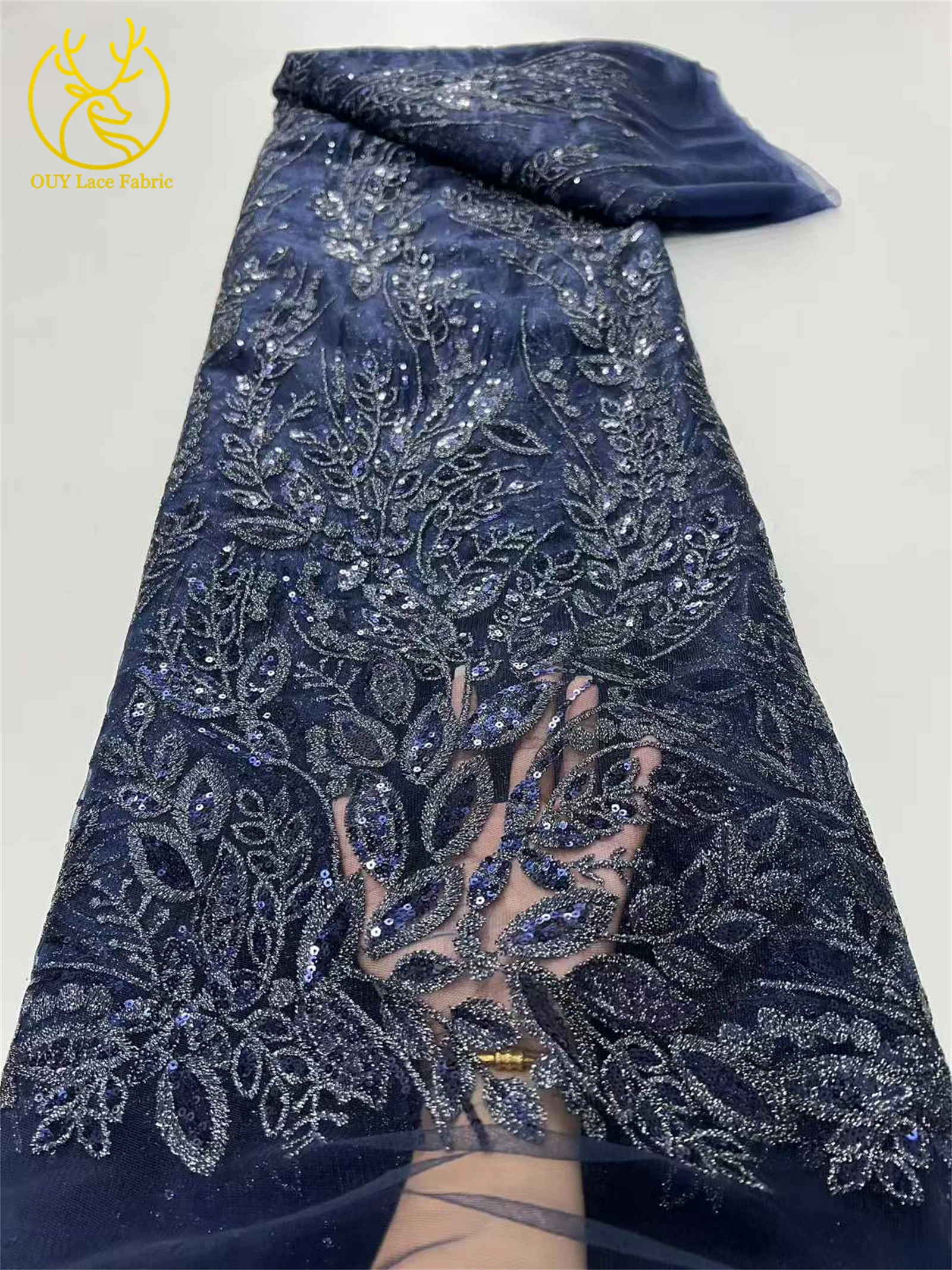 Hot-Selling African Groom Embroidered Lace Fabric 2025 High-Quality French Nigerian Sequined Evening Lace Fabric Evening Gown