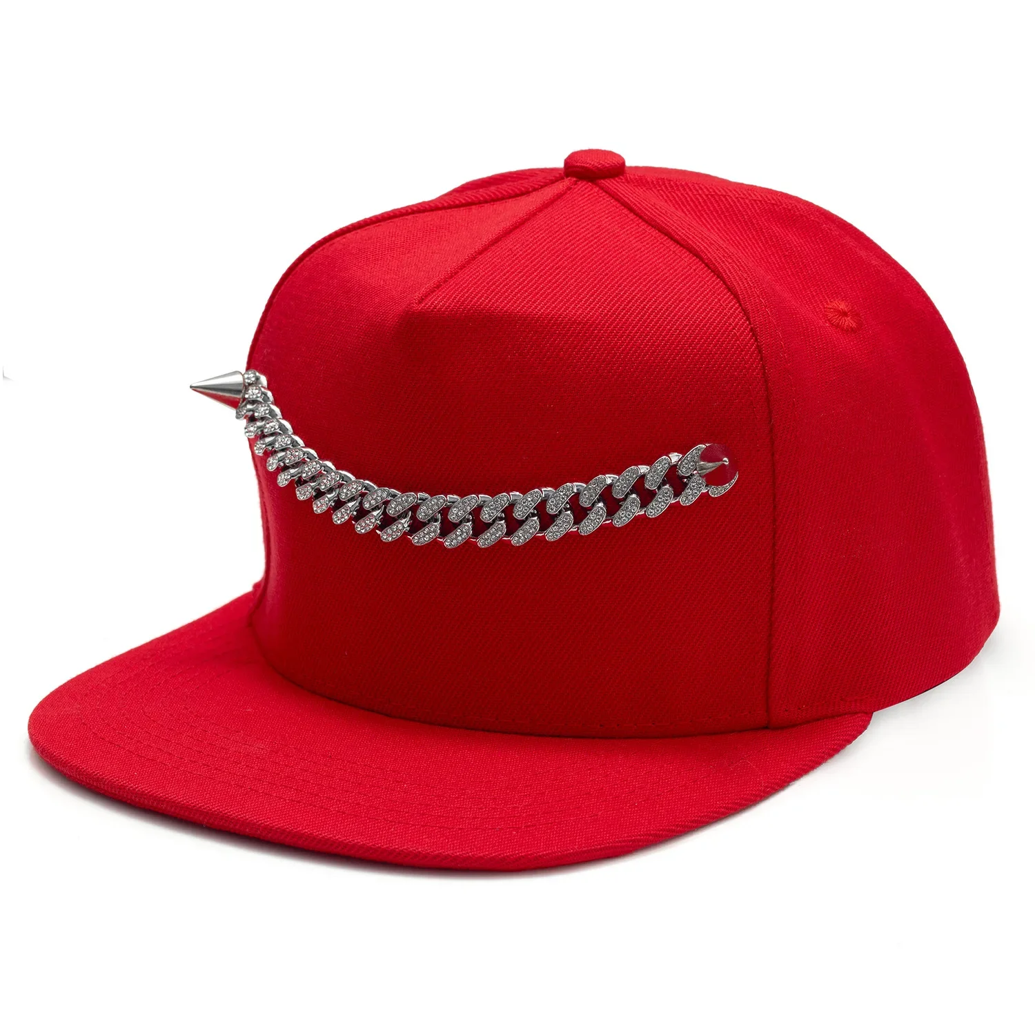 Hip Hop Style Flat Bill Baseball Cap, Rhinestone Cuban Chain & Crocodile Texture Visor for Men Women