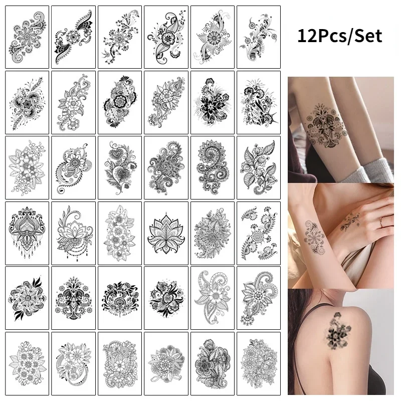 12pcs/set Tatuajes Temporales Sexy Fake Tattoo for Woman Hands Arm Body Waterproof Temporary Tattoos Tatouage Temporaire Femme