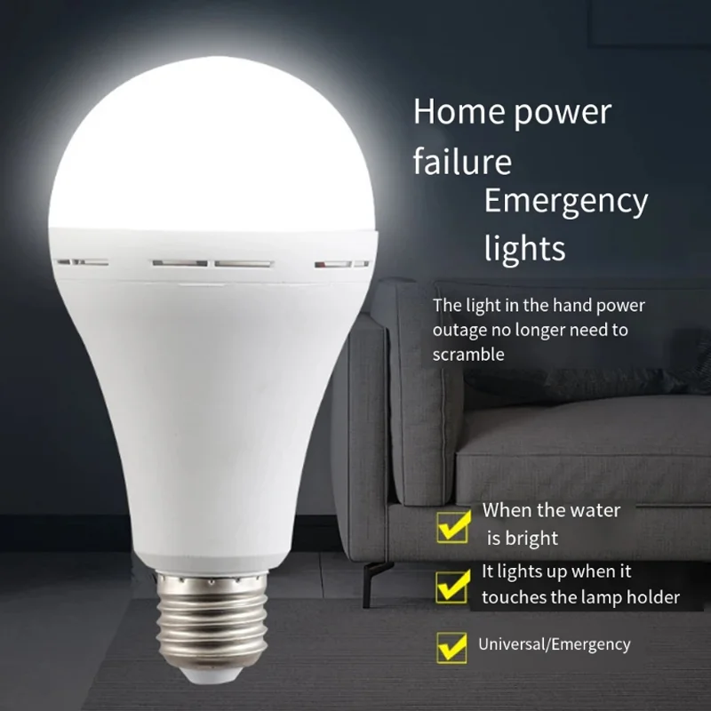 7/9/12/15W Emergency Cold White Light Bulbs E27 Rechargeable LED Smart Light Energy Saving Lamps Lighting During Power Outages