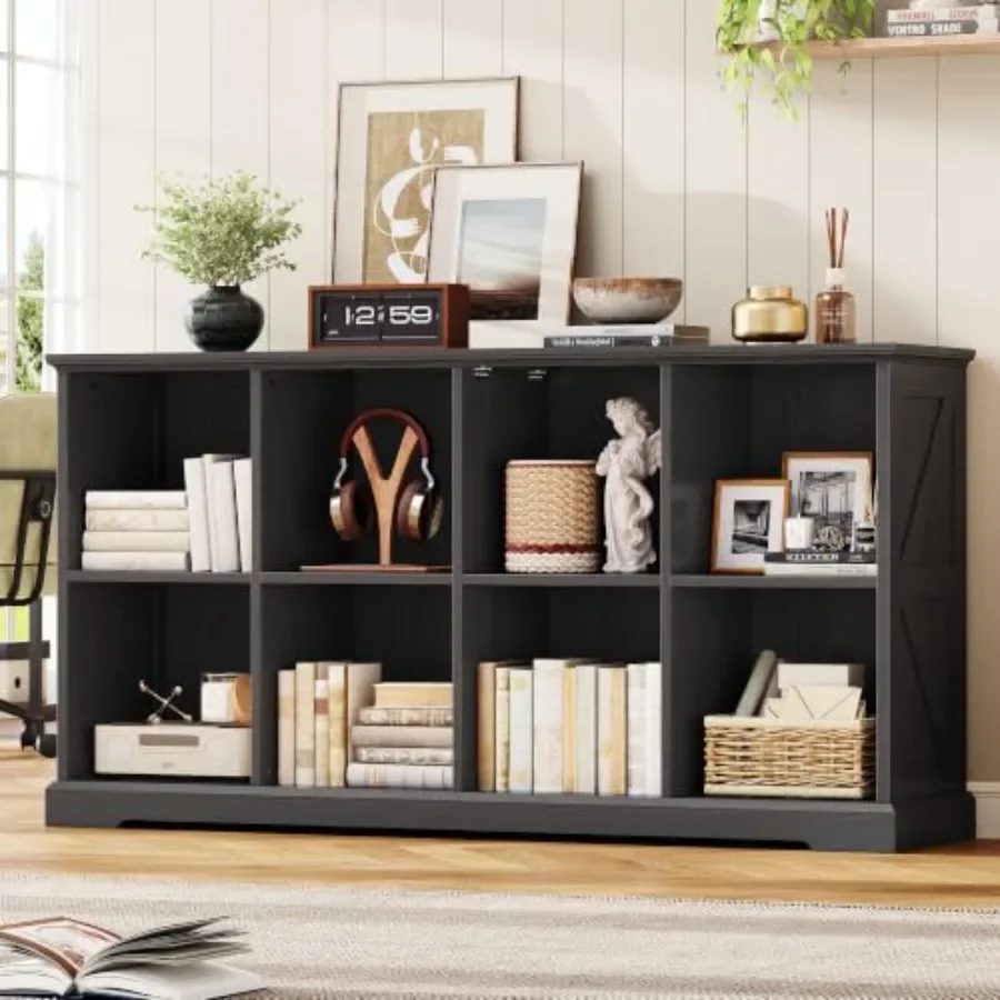 8 Cube Storage Organizer for Living Room, Wood-Grain MDF in White with Rustic Farmhouse Style and Space-Saving Design
