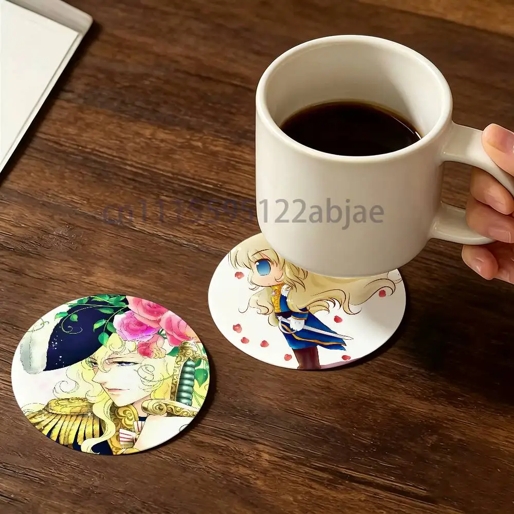 L-Lady Oscar T-The Rose of Versailles Round Wooden Coaster Decorative Coffee Cup for Use in Coffee Shops Bars