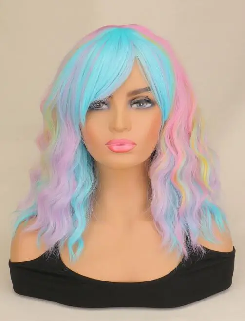 Short Wavy Curly Short Colorful Wigs For Women Fashion Rainbow Women Cosplay Halloween Wig Party