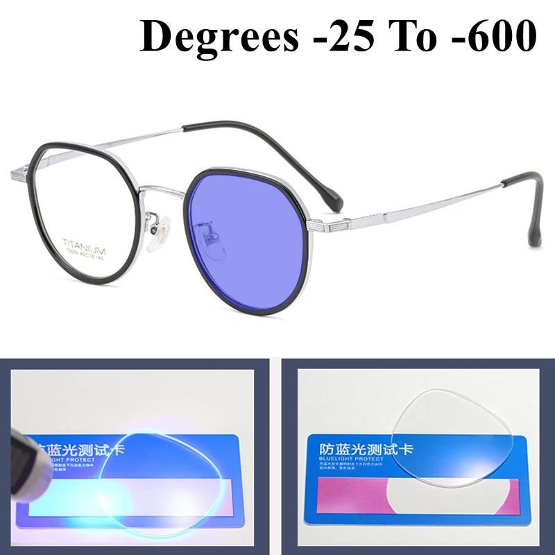 

Retro Anti Blue Ray Men Myopia Glasses Titanium Round Frame Ultralight Women Nearsighted Glasses Minus Diopter Computer Eyewear