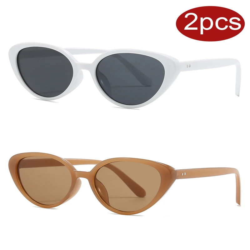 2 Stück Retro kleine Cat-Eye-Sonnenbrille für Damen und Herren, Nieten-Design, modische Dreieck-Sonnenbrille, niedlicher Stil, mehrfarbige Brille