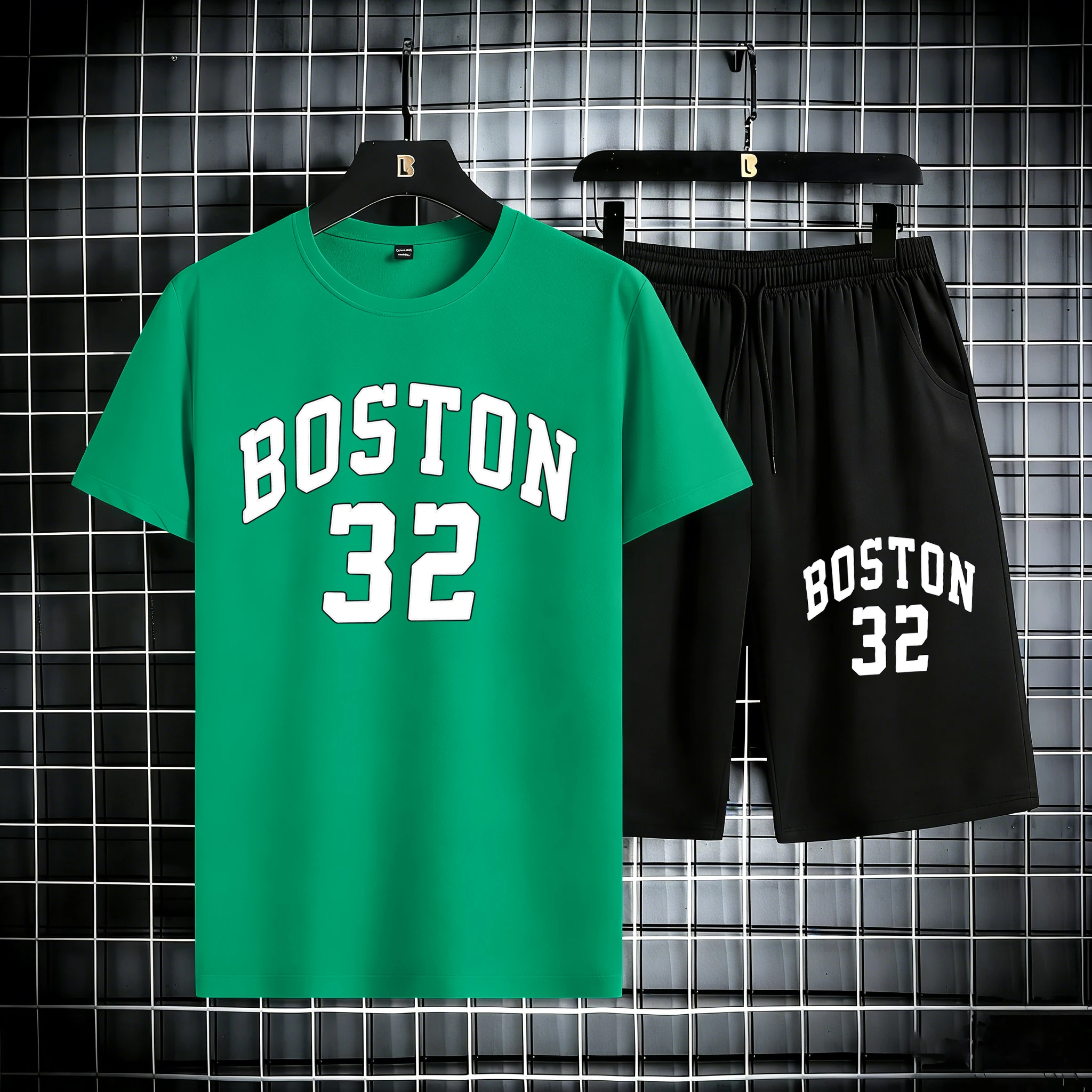 

Boston Number 32 Prints Man Summer Cotton Simple T Shirt Sets Comfortable Breathable Tops Jogging Basic Sportpant Fitness Shorts