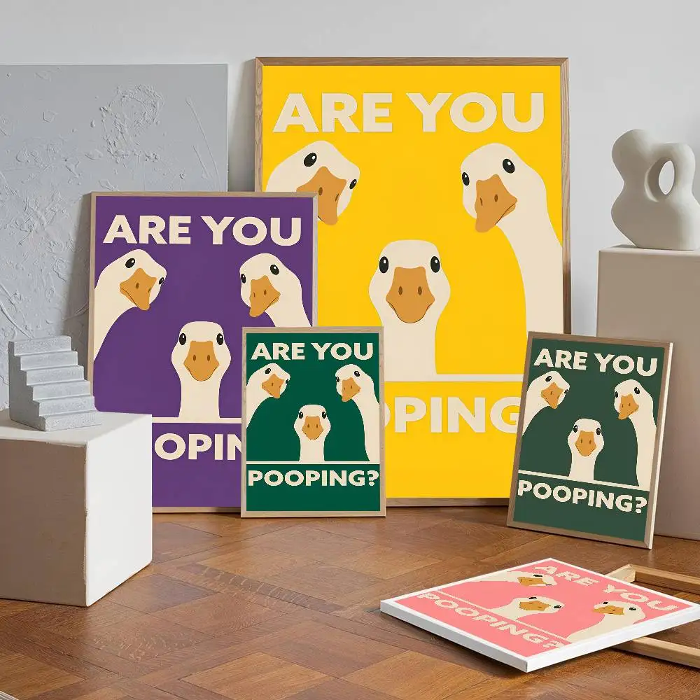 Lustiges Gänse-Badezimmerschild „Are You Pooping?“ Tierposter, selbstklebender Wandkunst-Aufkleber für Dekoration, hochwertiger Druck, Geschenk