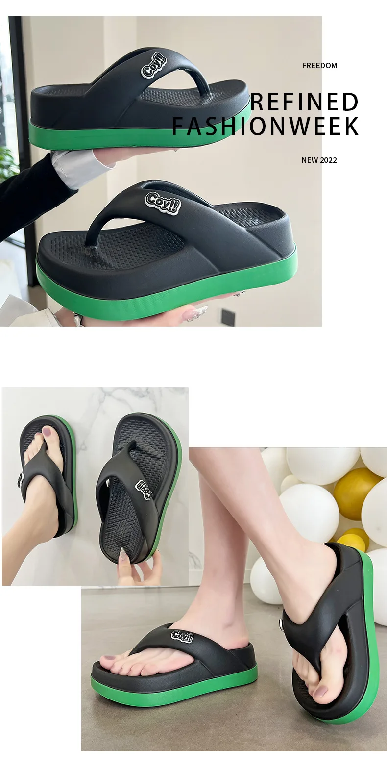 Summer Women's Flip-Flops 3cm Height Non-Slip Summer Sandals Ladies Slides Girl's Slippers