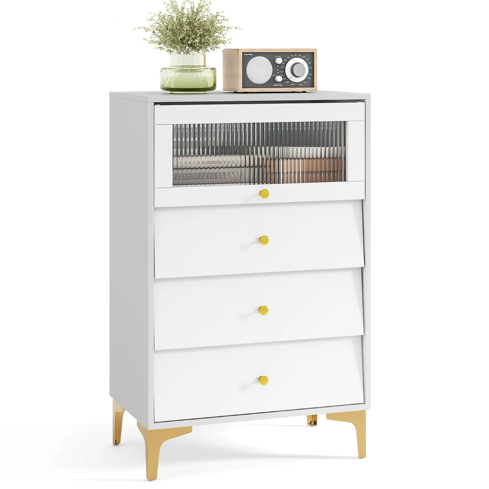 

3 Drawer Dresser 37. 5" Tall Dresser Chest of Drawers w/ Flip-up Fluted Glass Door