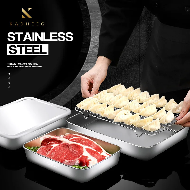 Stainless Steel Food Storage Box with Removable Drain Rack Stackable Freezer Safe Organizer for Meat Veggie Seafood Kitchen