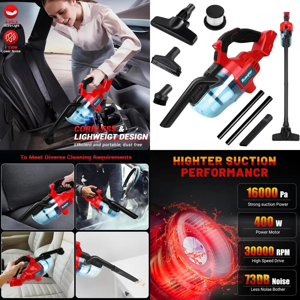 

5-in-1 Cordless Handheld Vacuum Cleaner, 400W Motor, 46 CFM, Ideal for Home and Car, Pet Hair Removal (Battery Not Included)