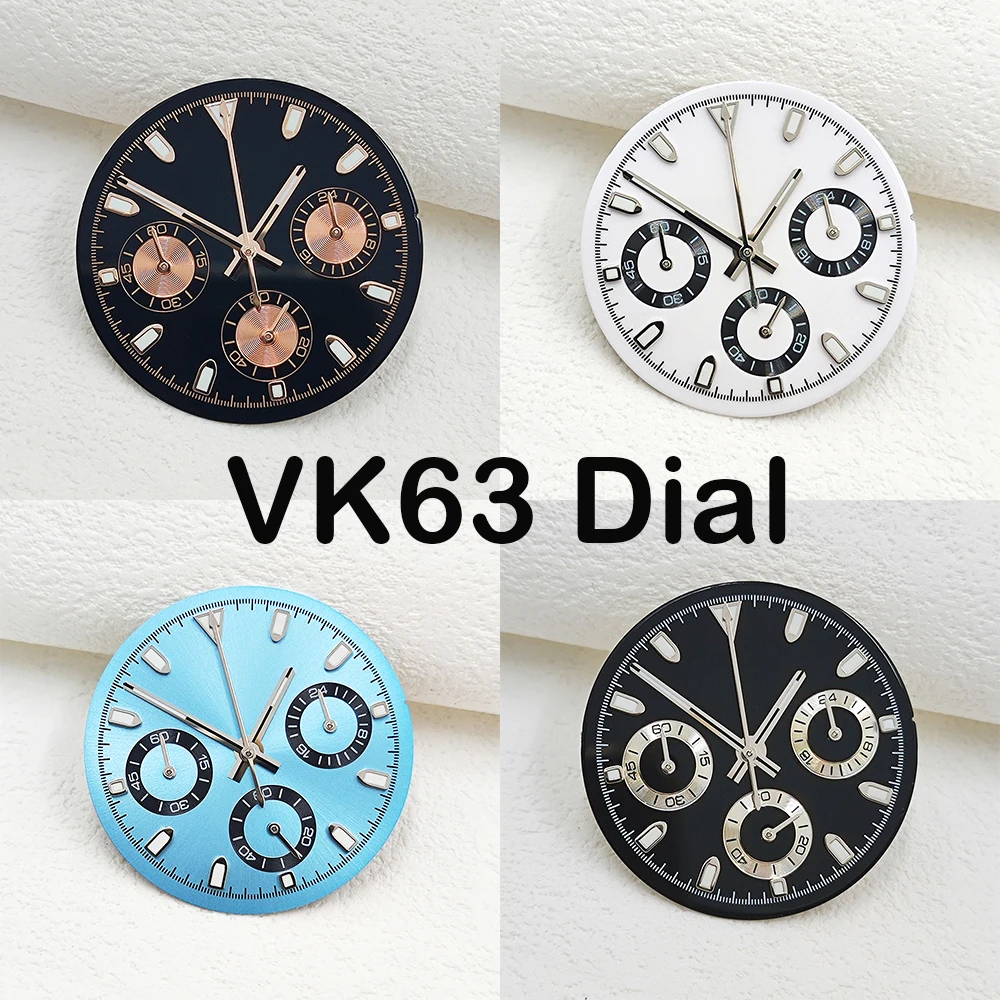 

29mm VK63 Dial for Quartz Movement Chronograph Face 6 Hands Watch Parts Green Luminous Fit for 39mm Watch Cases
