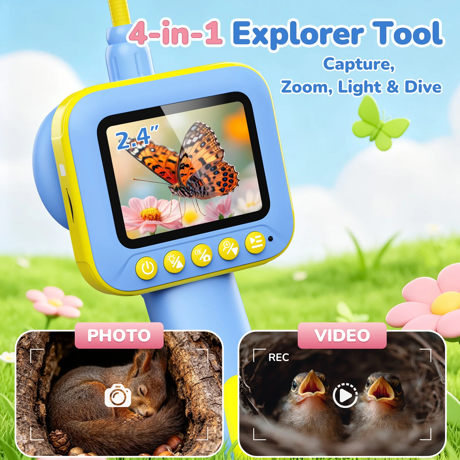 Borescope Camera with Light for Kids STEM Science Educational Toy for 3 4 5 6 7 8 Years Old Boys & Girls Outdoor Camping Nature