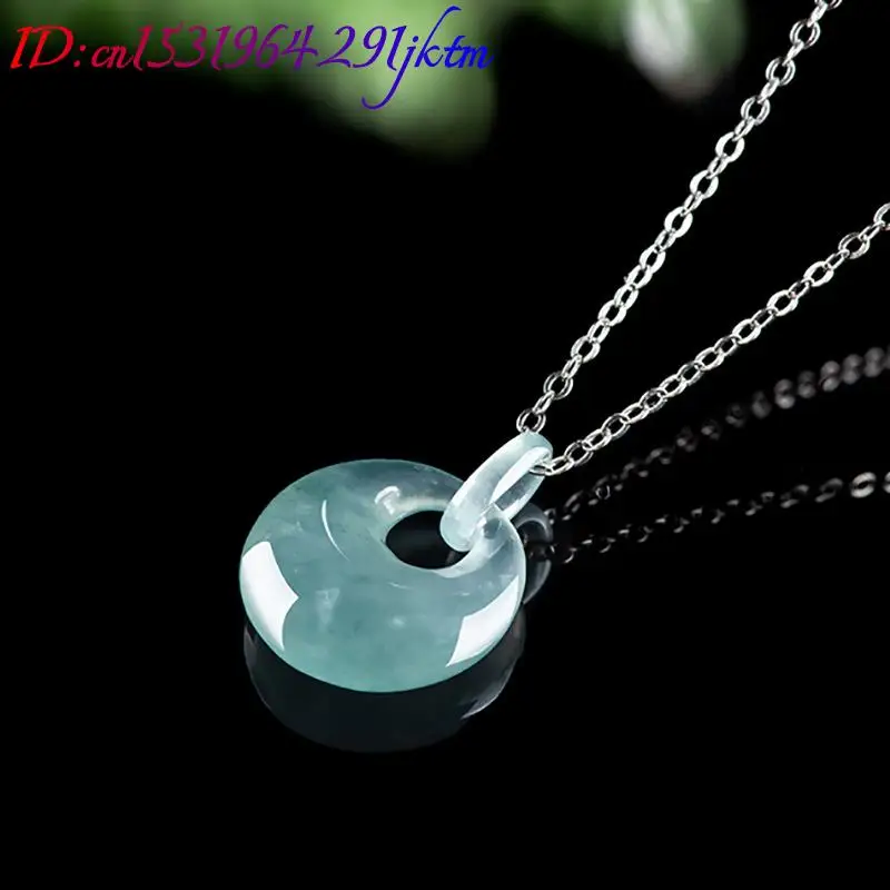 Blue Burmese Jadeite Donut Pendant Necklace 925 Silver Vintage Real Jewelry Gifts for Women Burmese Jade Designer Talismans
