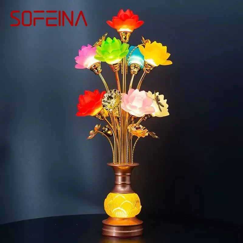 SOFEINA Colored LED Lotus Table Lamp For Buddha Lamp Household Buddha Hall Lamp Glass Lamp Temple Worship Buddha Front Lamp