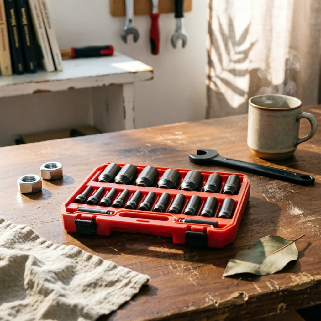 20 Pieces Air Power Socket Set CR-MO Steel Power Socket Set Carry Handle Organized Storage Box