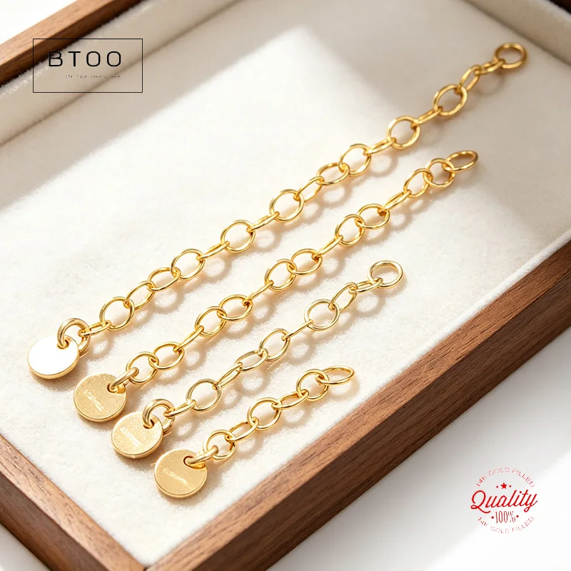 14K Gold Filled Extensions Chain Cable Extender Chain For Bracelet W/ Round Disc Charm Jewelry Making Supplies Necklace Chain
