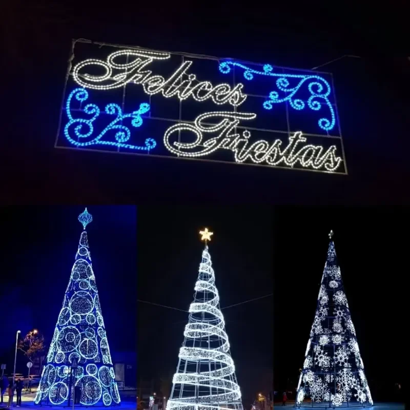 Giant LED Christmas Tree Gold Spiral Light Cones with Stars for Plaza Holiday Event Decoration Outdoor Lighting Display