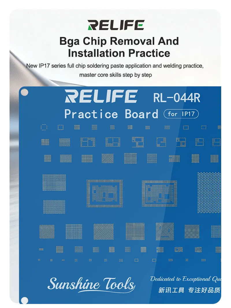 

Relife RL-044R Soldering Test Practice Board Fly Wire,Chip Installation Training Connector Socket Removal Test Pad for iP17