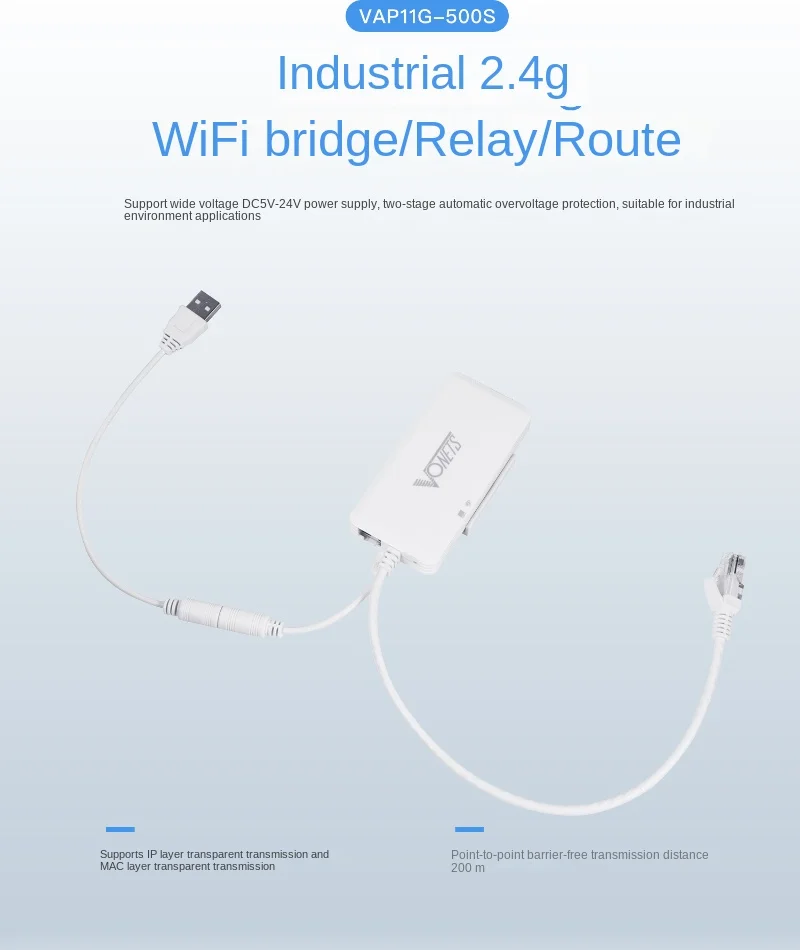 300Mbps Industrial Grade 2.4G WiFi Wireless To Wired Converter - WiFi Repeater AP PLC Transmission Relay