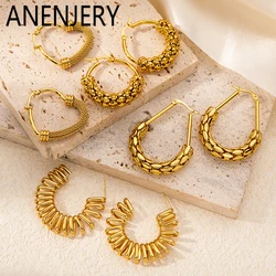 ANENJERY 316L Stainless Steel Irregular Symmetry Hollow Earring for Women Vintage Personality Jewelry Gifts Wholesale