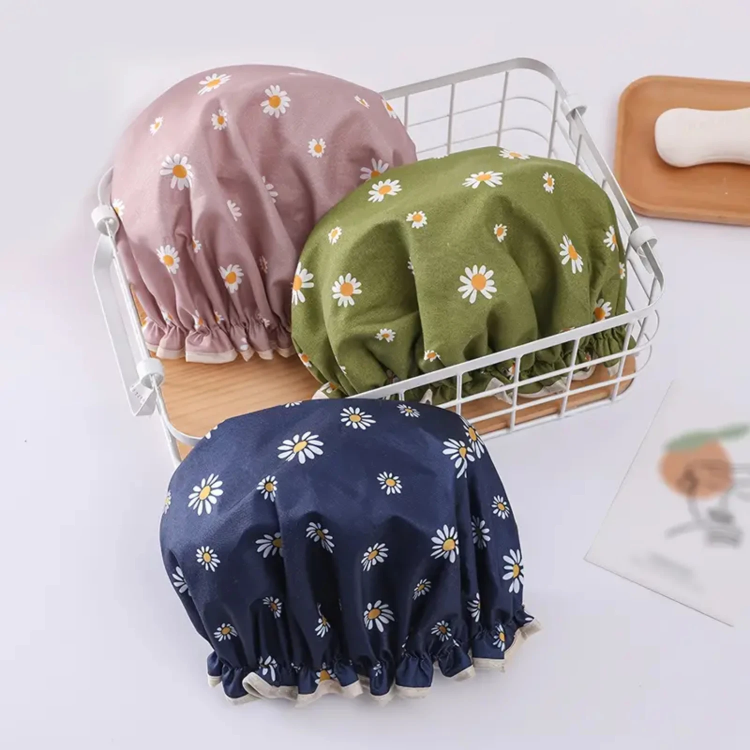 여성용 방수 및 내구성 이중 레이어 안감 조절 가능 샤워캡 (목욕캡 포함)