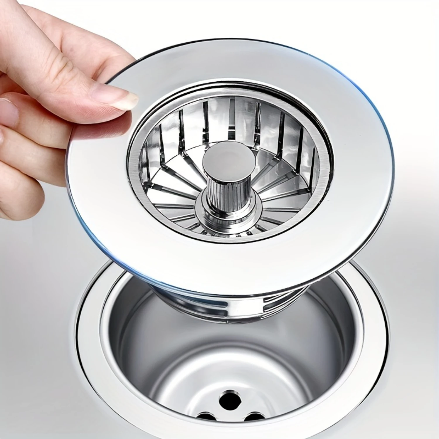 Kitchen Sink Strainer with Bounce Core, Stainless Steel Drain Stopper for Dishwashing Basin, Anti-Odor Universal Fit Drain Filte