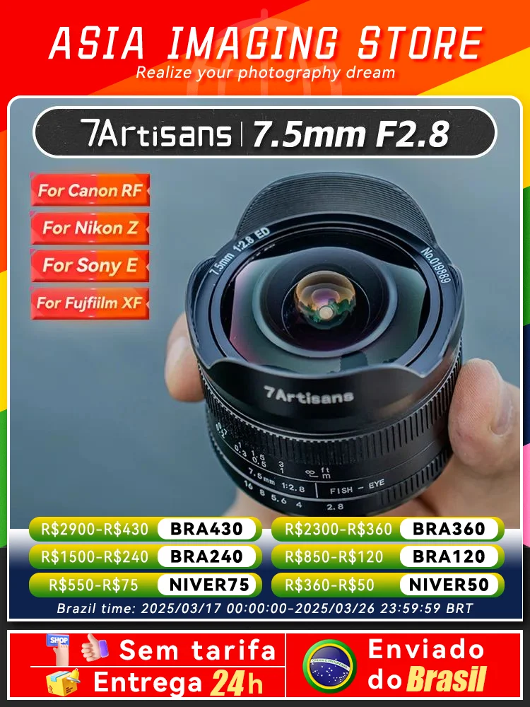 【 Do Brasil 】SALE 7Artisans 7.5mm F2.8 II Mirrorless Camera Lens for Sony Canon EF-M Fujifilm  Nikon Z 7 Artisans 7.5 2.8