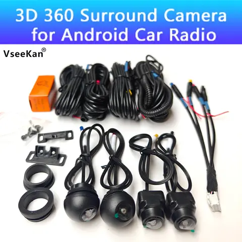 1080p 3d câmera de 360 graus sistema de visão surround estacionamento condução com sistema panorâmico de visão de pássaro 4 câmera gravador de carro