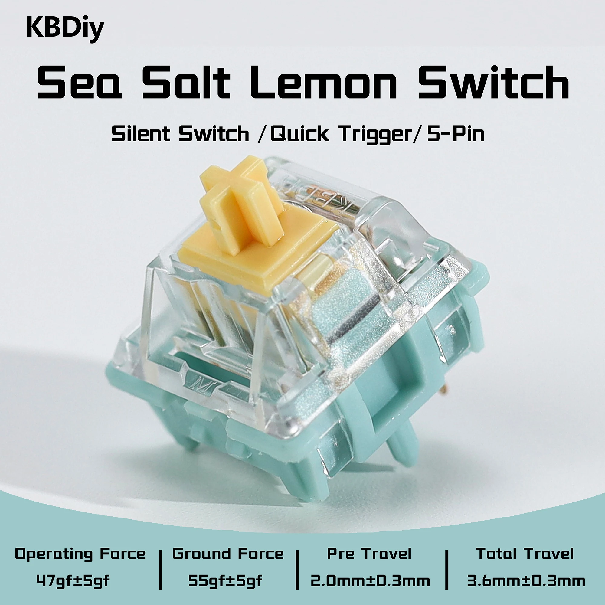 Teclado Mecânico KBDiy Sea Salt Lemon com Switches Silenciosos 5-Pin 47gf Pré-Lubrificados POM Creamy Switch Compatível com Keycaps MX para Teclado Gamer