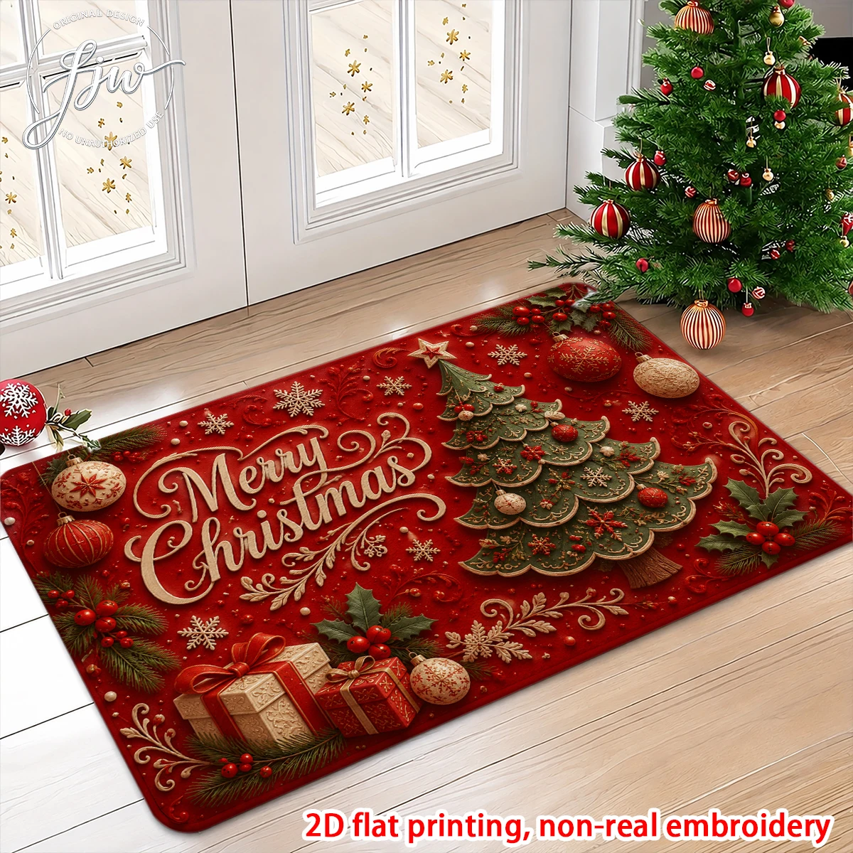 1pcs Christmas Welcome Door Mats 2D Flat Print NonEmbroidered Holiday Floor Rugs for Home Decor