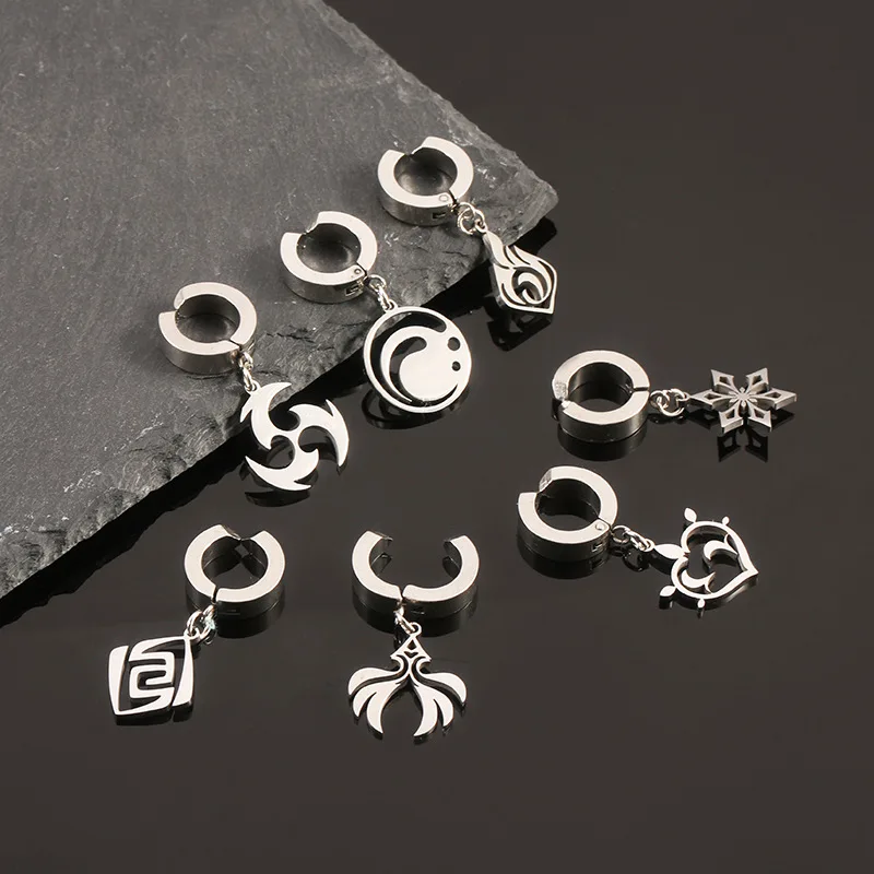 Impact Earrings Stainless Steel Anime Peripheral God's Eye Pyro Hydro Anemo Electro Dengro Cyro Geo Element Jewelry