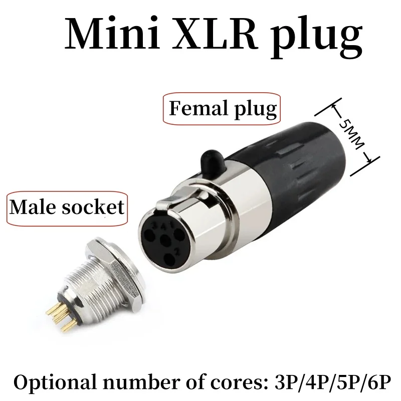 MINI XLR connector copper pin gold-plated mini headphone plug socket 3P/4P/5P/6P audio micro microphone plug